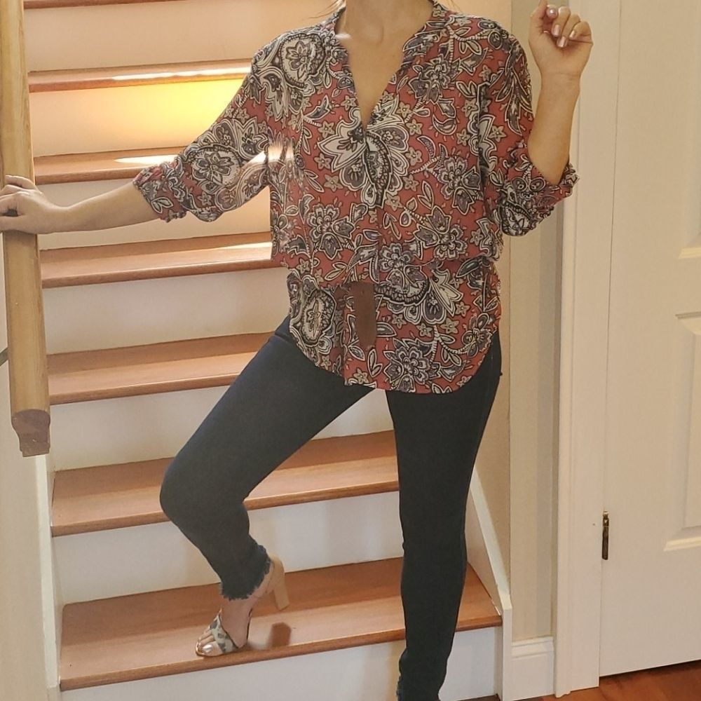 LOFT Red Paisley Print Tunic Top
